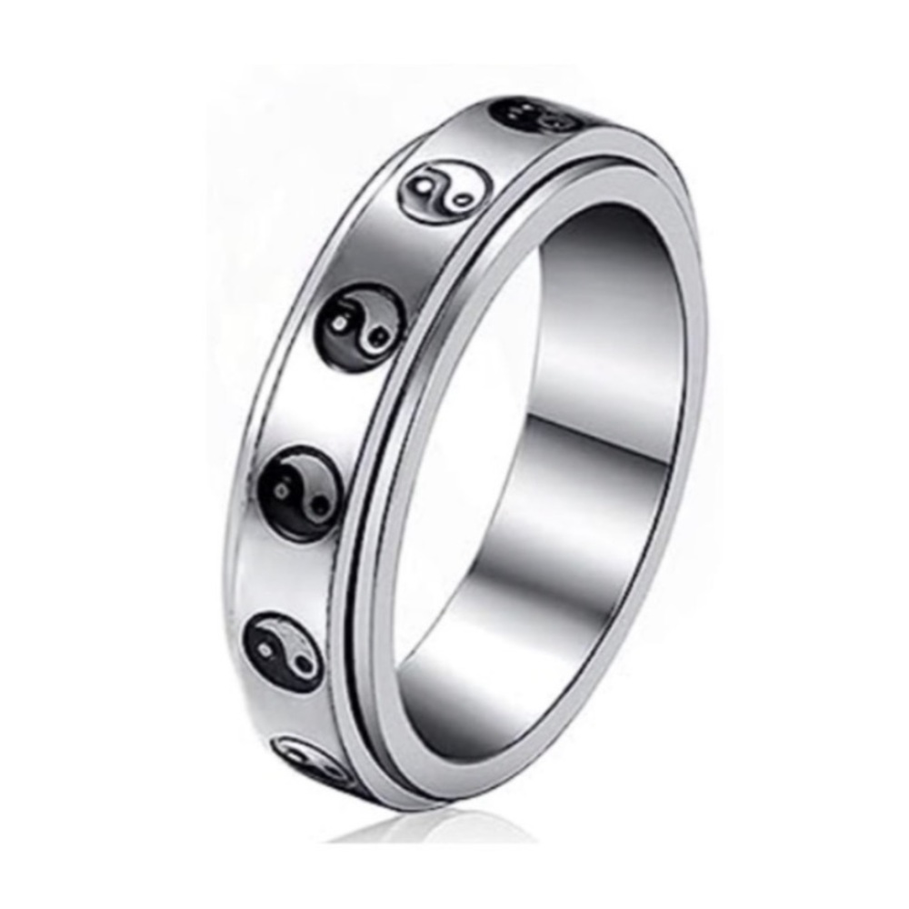 Yin Yang Spinner Ring - Stainless Steel Fidget Band Silver Black